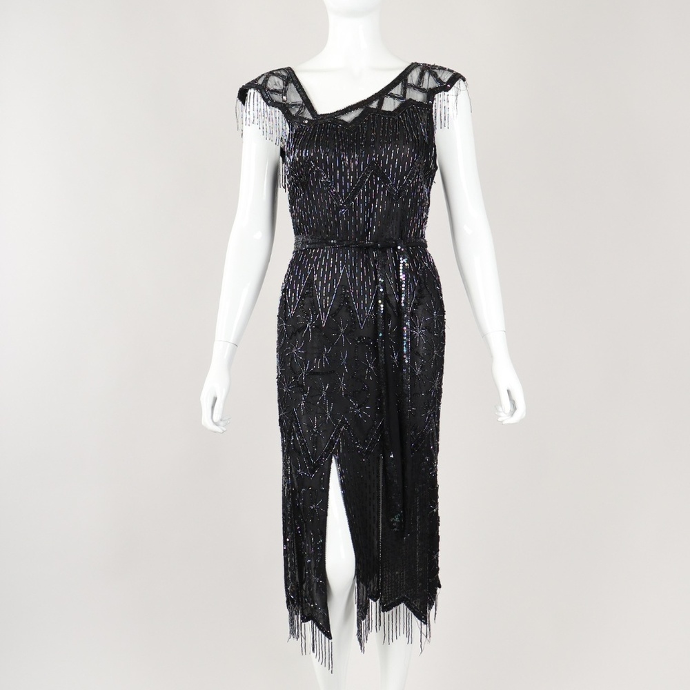 Vintage SISTERMAX Asymm Beaded Fringe Dress Sz 4